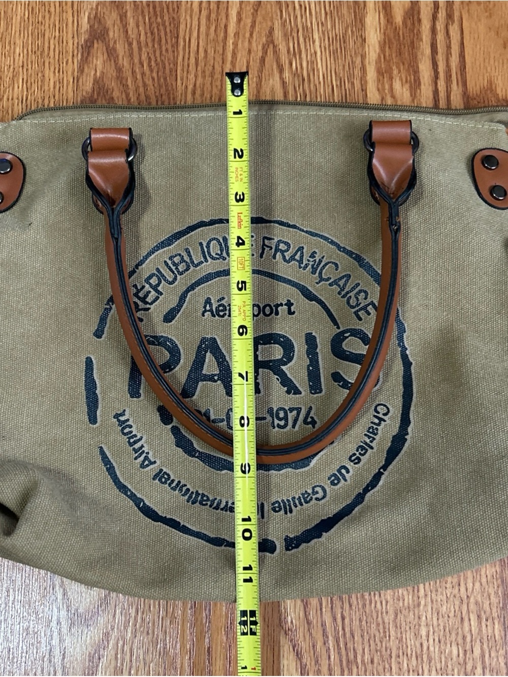 Vintage Paris Stamped Lightweight Canvas Hobo Travel Tote Zipper Closure Brown - Picture 13 of 16